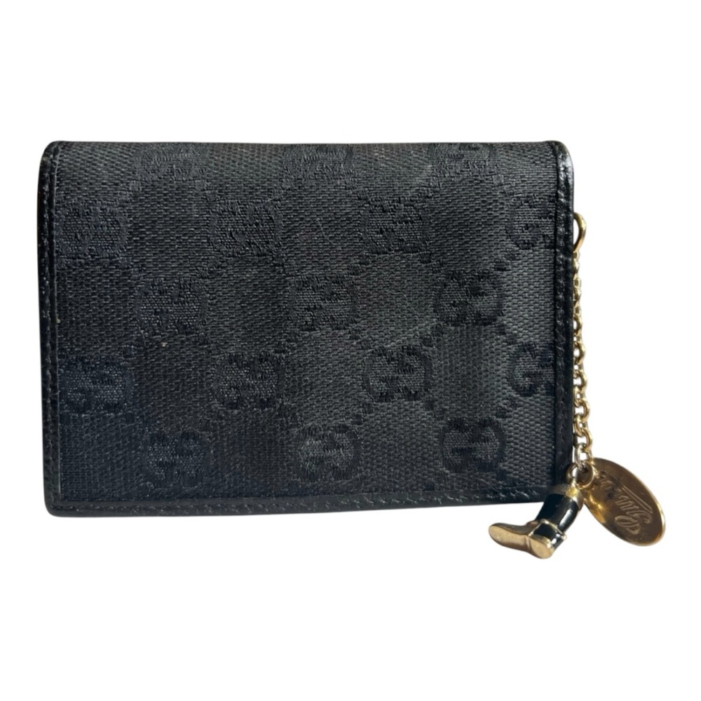 Gucci Black Monogram Card Wallet with Gold Charm